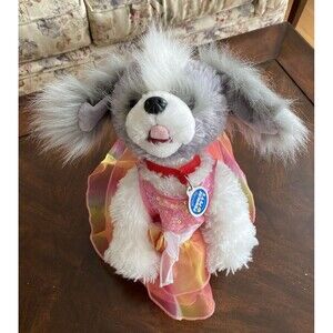 Build A Bear Promise Pet White / Gray Shih Tzu DOG 12" Soft plush with Dress